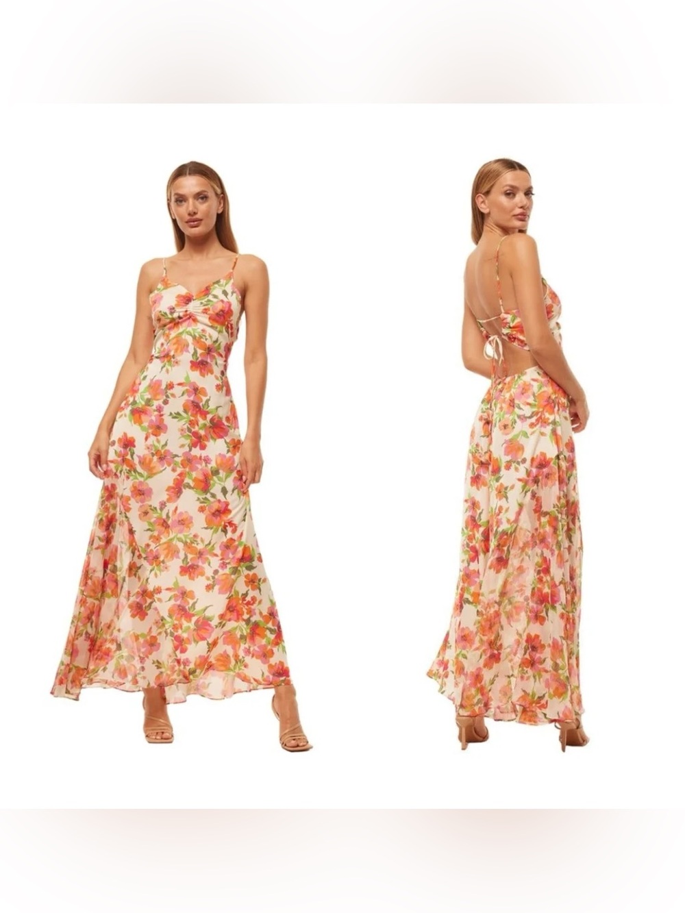 NEW‎ MISA Los Angeles Medium Negine Open Back Maxi Dress In Palmarie Blooms